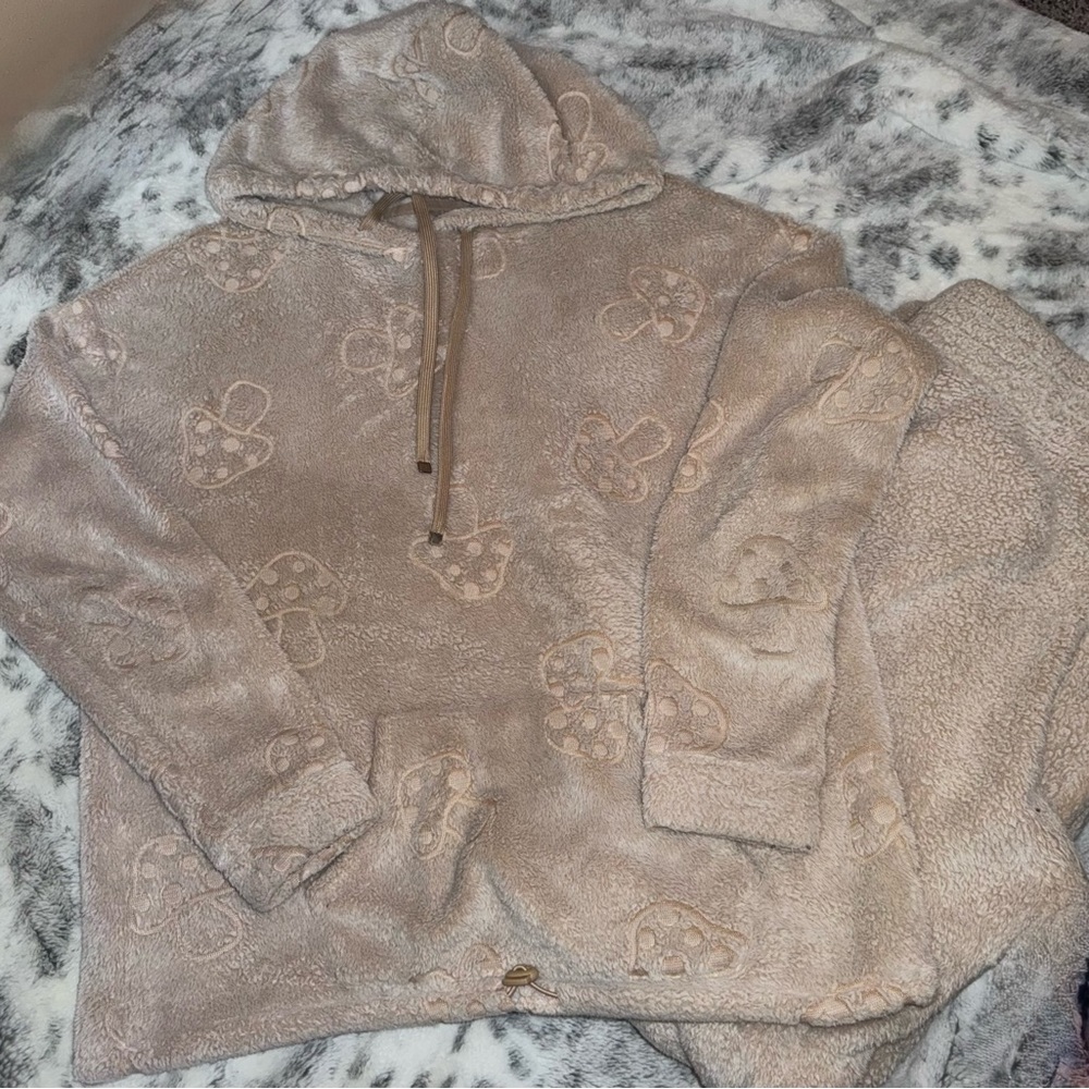 Cozy Tan Mushroom Teddy Bear Hoodie and Pants Set